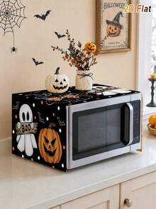 1pc Halloween Microwave Dust Cover, Ghost Pumpkin Pattern, Protective Cover, Decorative Kitchen Appliance Cover, Halloween Home Decor, Kitchen Decor, Halloween Trick Or Treat Decor, Halloween Party Decor, Happy Halloween Decor - Halloween B - View 8