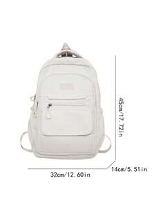 Mochila minimalista blanca crema para estudiantes, mochila de nylon suave con múltiples bolsillos y etiqueta de parche de cuero para la escuela & el transporte diario - Multicolor - Ver 2