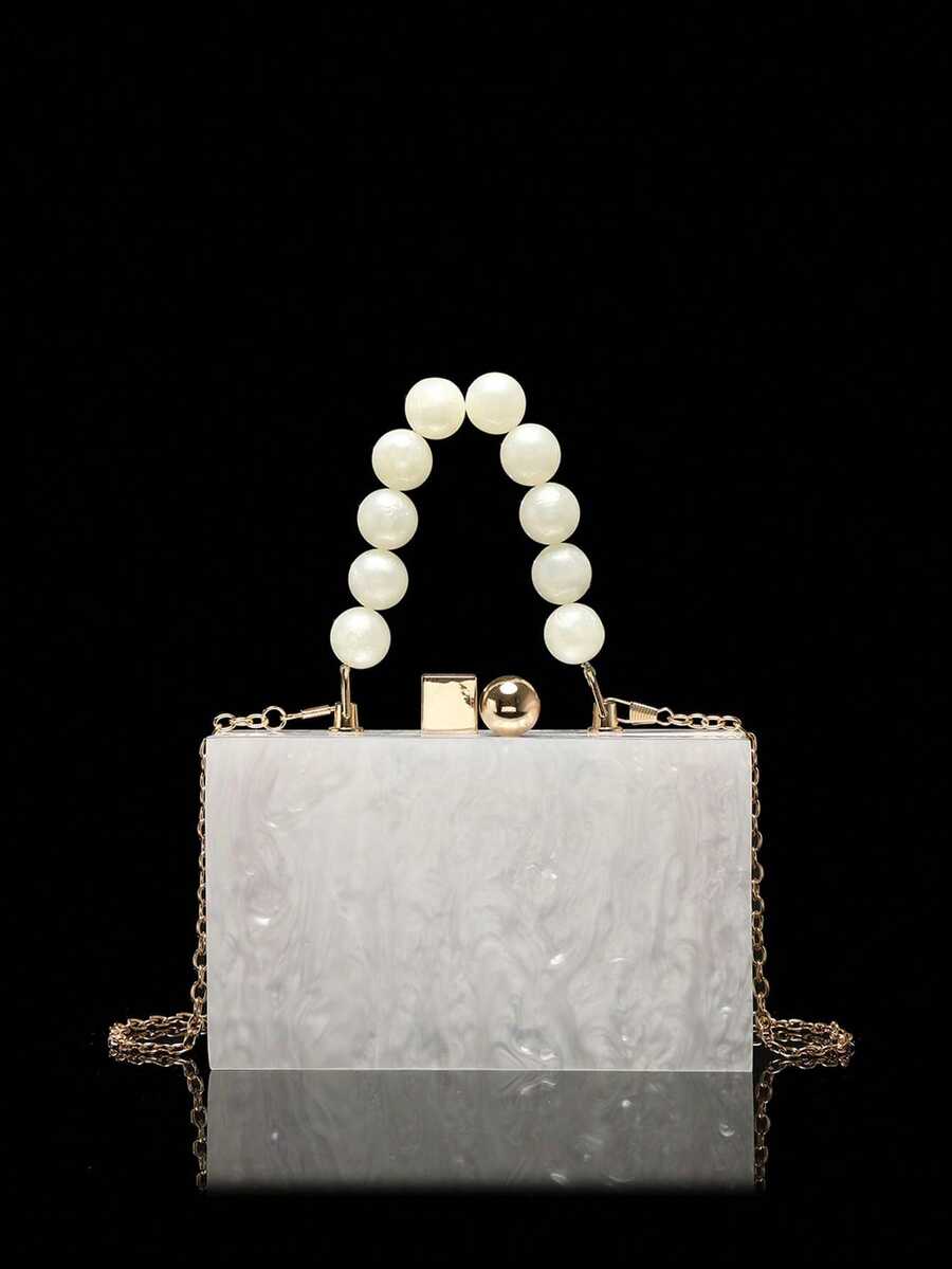Small Acrylic Bag With Striped Patches - White - View 1