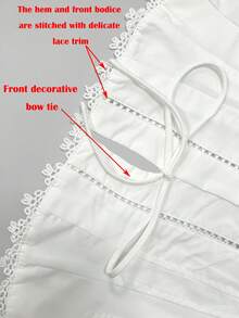 Women's Spring/Summer Elegant Sexy Deep V Hollow Lace Patchwork Back Bow Tie Waist-Cinching Slim Fit Cropped Top - Front Decorative Tie, Irregular Lace Hem Patchwork, Backless, Elastic Back - White - View 3