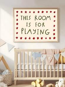 1 pieza Pintura decorativa con cita "Esta habitación es para jugar", rayas azules y rojas, pintura decorativa para sala de juegos, regalo ideal, adecuado para dormitorio, sala de estar, oficina, arte de pared, decoración de pared, decoración del hogar, decoración de habitación, arte de pared en lienzo, póster, arte de pared enmarcado, marco opcional - 1 unidad - Ver 3
