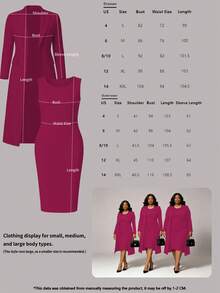 Women's Elegant 2-Piece Set, Solid Color Long Sleeve Cardigan Jacket + Sleeveless Midi Dress, Suitable For Spring, Autumn, Winter - Rose Red 13 - View 5