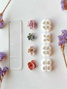 4/12Pcs Multi-Size Flower Petal Polymer Clay Cutters, 5/8/12mm Sizes With Acrylic Thickness Guides For Realistic Rose & Floral Earring Crafts - White - View 2