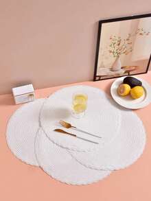 4-Piece Round Placemats, Washable, Heat-Resistant, Non-Slip, Suitable For Restaurant Kitchens, Indoor Weddings, Holiday Parties, And Outdoor Use. - White - View 3