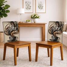 2/4/6pcs Coffee Pattern Printed Linen Dining Chair Covers, Full Chair Protector, Removable & Washable, Dust-Proof Universal Chair Covers, Suitable For Kitchen Dining Chairs, Restaurant Chairs, Hotel Chairs, Banquet Chairs And Home Decor - Multicolor - View 2