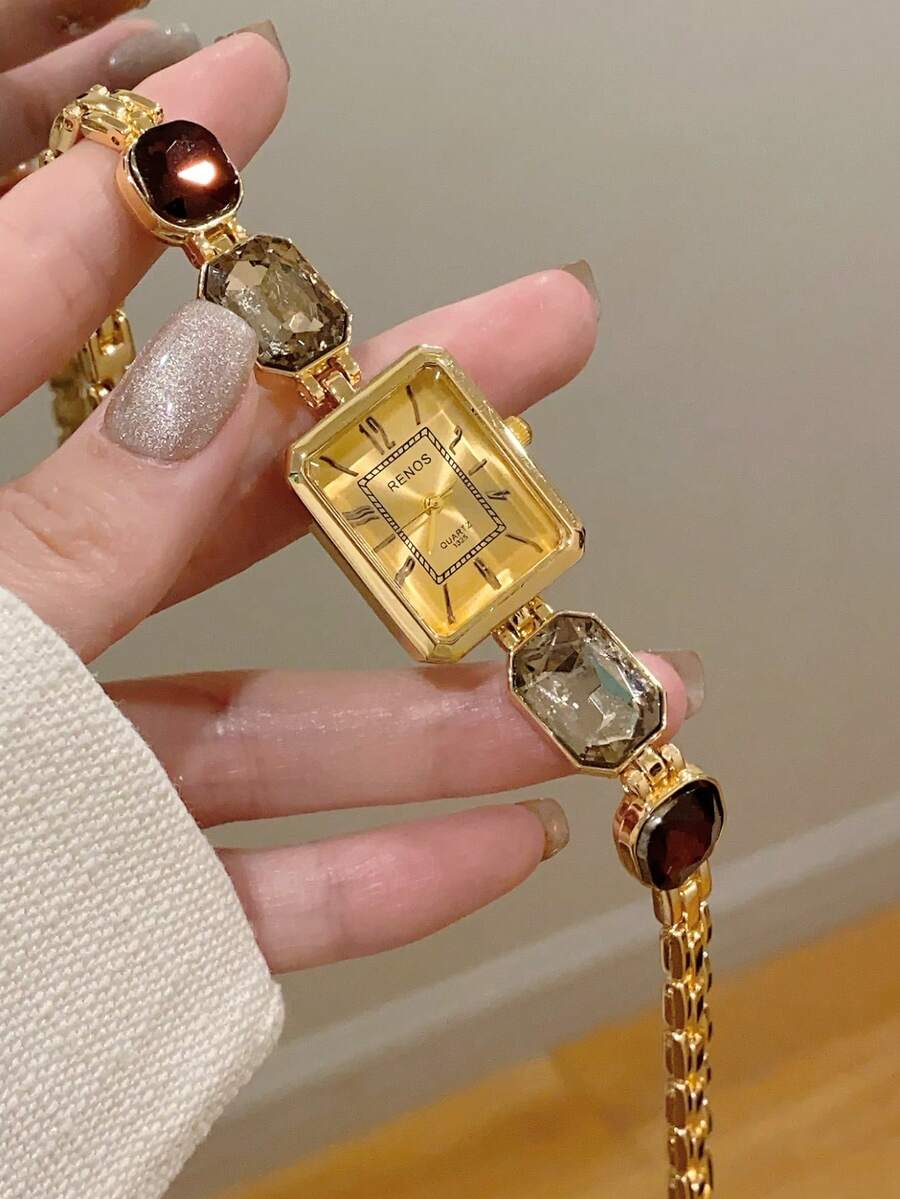 1pc Women's Shiny Casual Quartz Watch, Square Dial, Fashion & Versatile For Daily Wear, Available In Pink/Gold/Black - Gold - View 1
