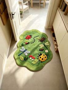 1pc Green Natural Insect Grassland Fresh Style Decorative Rug, Cozy Soft Decorative Mat, Perfect For Daily Home And Holiday Decor, Decorative Rug, Bedroom Decor, Small Rug, Rug, Home Decor, Living Room Rug, Living Room Small Rug, Bedroom Rug, Living Room Home Decor, Outdoor Rug, Washable Rug - Multicolor - View 2