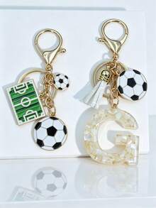 2 piezas Colgante de llavero personalizado con letra de fútbol - Blanco - Ver 35