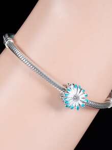 1pc 925 Sterling Silver Daisy Flower Charm, Zirconia & Blue Enamel Bead Silver Jewelry Jewellery For Women Halloween Bracelet Charm - Silver - View 6