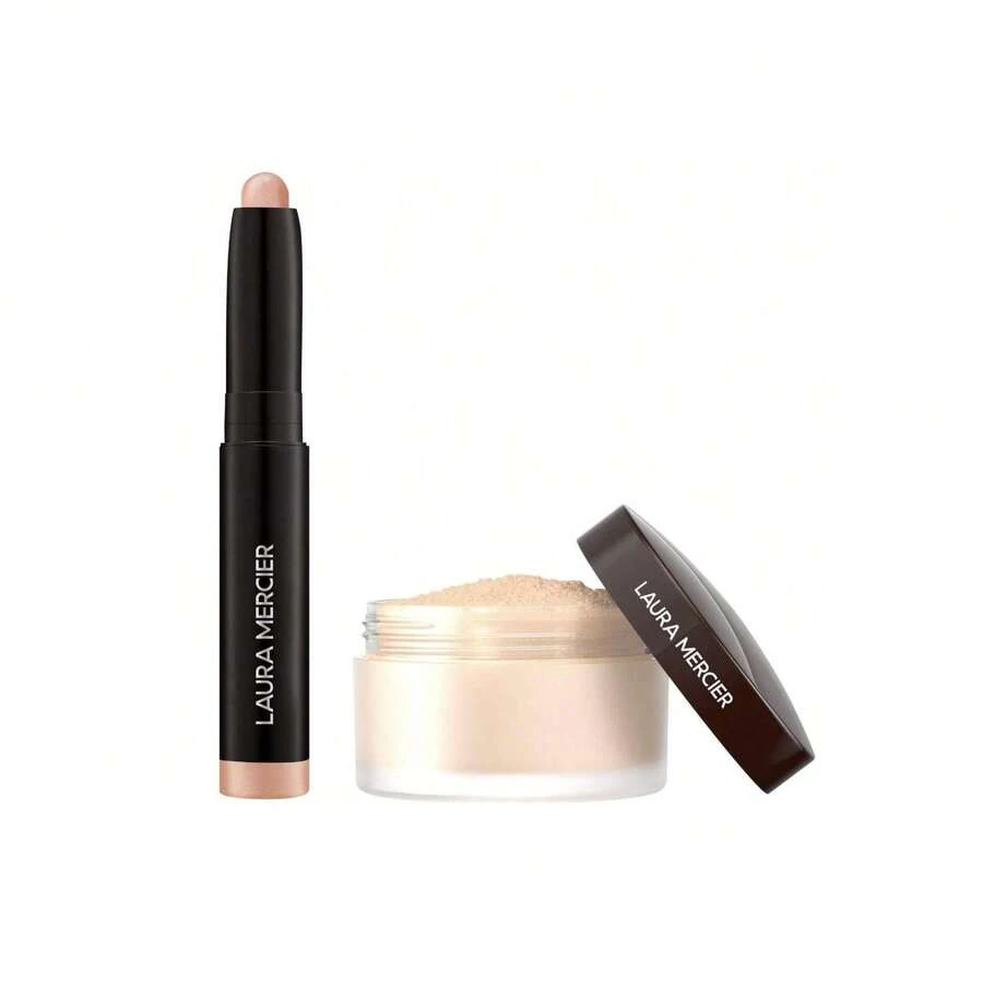 Laura Mercier Mini Artistry Icons Translucent Loose Setting Powder And Caviar Stick Eye Shadow Set (Mini Size: Powder 9.3g/0.33 Oz; Eye Shadow 1g/0.03 Oz) | Powder (Long-Lasting,Shine Control) - Mini Size - Translucent Set (Rosegold Caviar Stick Included) - View 1
