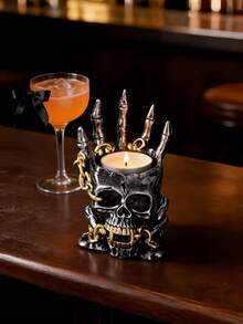 1 pieza Portavelas de esqueleto de Halloween con garra de bruja y lámpara de llama, decoración estética para fiestas espeluznantes y el hogar - A - Ver 5