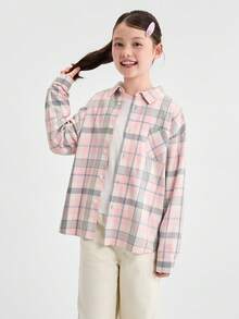 Balabala 2026 New Autumn Tween Girls Plaid Shirt, Soft Long Sleeve, Unisex, School Style Cute Comfortable School Uniform Set - Red and White - View 2
