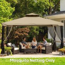 Outsunny Replacement Mosquito Netting For Gazebo 10' X 13' Black Screen Walls For Canopy With Zippers For Parties And Outdoor Activities, Khaki - Khaki - View 8