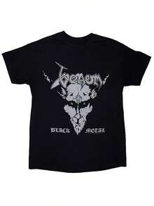 Camiseta de hombre Poliéster negro con estampado gráfico moderno y llamativo, estilo casual y fresco para uso diario o outfits urbanos - Negro - Ver 1