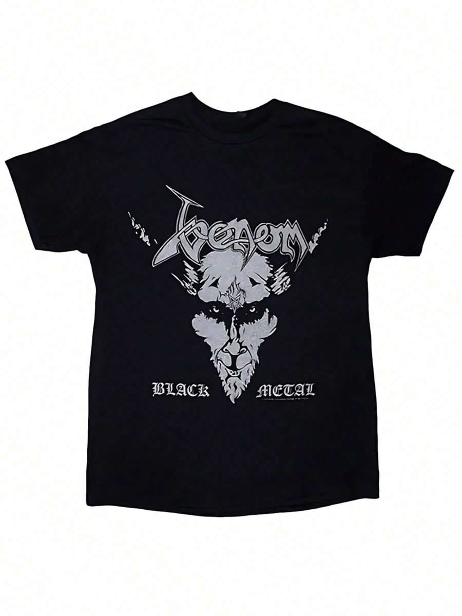Camiseta de hombre Poliéster negro con estampado gráfico moderno y llamativo, estilo casual y fresco para uso diario o outfits urbanos - Negro - Ver 1
