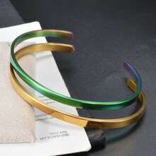 Fashionable Stainless Steel Simple Smooth Opening Electroplated Green Gold Bracelet Suitable Men Women Daily Party Wear Daily Couple Jewelry - Gold - View 1
