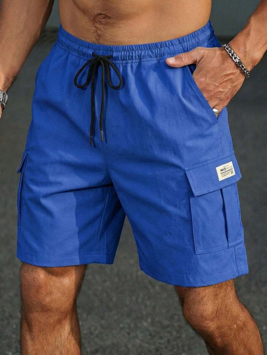 Men's Casual Sports Shorts, Solid Color, Fashionable For Summer - Blue - View 1
