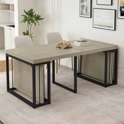 23.62"- 118"Modern Extendable Dining Table, Seats 2-10 People,,Space-Saving Wood Dining Table For Kitchen/Dining Room/Living Room, Perfect For Family Gatherings/Parties Ancient White