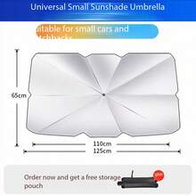 1pc Car Front Windshield Sun Shade, Foldable Umbrella Style Sun Shade, Suitable For Most Front Windshields, Reflective Sun Shade - Sun Umbrella With Handle - View 12