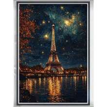 DIY Landscape Series, Eiffel Tower Pattern Full Moon Diamond Painting Kit, Full Round Diamond Home Wall Decor Gift - round diamond - View 9
