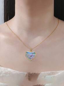 1pc Customized Personalized Heart-Shaped Colorful Photo Pendant Necklace, Mother's Day Gift, Valentine's Day Gift, Graduation Birthday Memorial Gift - Multicolor - View 4