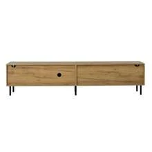 Mueble para TV de 208 * 40 * 48 cm en aglomerado, mueble bajo moderno con sistema de almacenamiento y gestión de cables para salón, unidad de almacenamiento de 3 cajones, compatible con televisores de 85 pulgadas. - Color natural - Ver 7