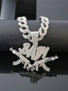 Hip Hop Full Rhinestone BABY Letter Pendant Necklace Men's Brand Cuban Chain Street Style Personalized Versatile Collarbone Chain Gift New Jewelry - BABY Double Gun Pendant - View 3