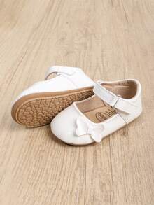 1 Pair Girls Bow PU Magic Tape Design Fashion Sweet Style 0-15 Months Mary Jane Princess Shoes Flat Non-Slip Comfortable Walking Shoes Suitable For Spring And Autumn - White - View 6