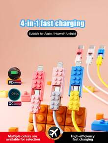 Kabel Pengisian Daya Ultra Cepat 240W (MAX) Gaya Blok Bangunan, Kabel Data Pengisian Cepat 4-in-1 dengan Tampilan Premium, Kompatibel dengan Seri 14-17, Seri Pro, Pro Max, Dapat Digunakan dengan Pengisi Daya Portabel, Cocok untuk iPhone 17/16/15/14/13/12/11/S24/S23/S22/S21 dan Model Lainnya - MultiWarna - View 6