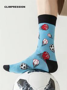CLIMPRESSION Cotton Unisex Creative Multi-Sport Ball Mid-Calf Socks, Light Blue Basketball Baseball Football Pattern Mid-Calf Socks - Baby Blue - View 6