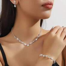 Joyería Juego De Collar Pulsera Pendientes Para Novia Mujer Plateado - Plateado - Ver 2