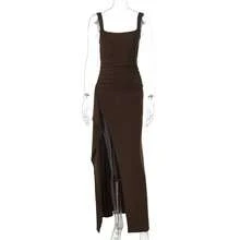 Vestido de noche largo estilo INS para mujer, moda de verano 2026, sexy, sin tirantes, sin espalda, con abertura alta. - Bronce - Ver 7