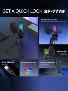 Yanmai USB RGB Condenser Noise-Canceling Wired Gaming Microphone, Suitable For Podcast, Recording Studio, Live Streaming, Laptop, Desktop Computer - View 8
