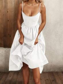 Women's Strapless, Plain-Colored Camisole Dress: Modern, Elegant, And Popular. - 白色 - 查看 1