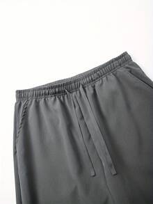 1 Unidad Pantalones Hombre Texturizados Color Sólido Corte  Holgado, Ligeros Transpirables Multiestación, Ideal Uso Diario, Playa, Running y Golf Estilo Vacacional - Gris Oscuro - Ver 3