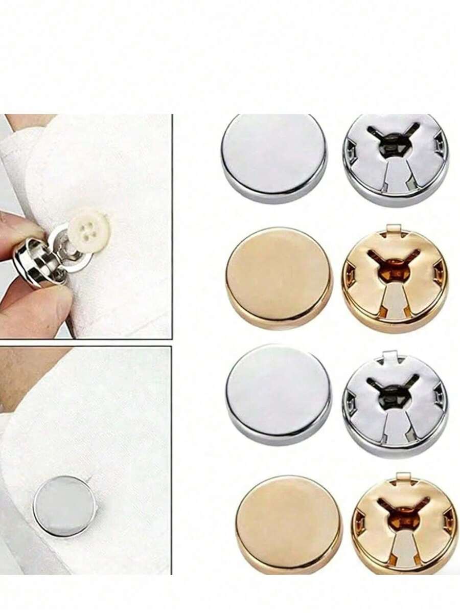 5pcs/Set Solid Color DIY Cufflink Accessories, Copper Turtle Smooth Casing Cufflinks, Handmade Shirt Collar Decor Buttons, Geometric Pattern Button Sets, Shirt Buttons, Clip-On Button Sets, Fashion Crystal Cufflink Sets, Suitable For Tuxedo And Wedding Dress Decoration - Multicolor - View 1