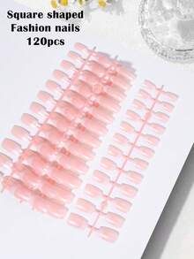 120片（5款混色）短方型白色法式美甲甲片，極簡時尚風，含1片果凍膠與1片指甲锉，壓克力假指甲 - 彩色 - 查看 2
