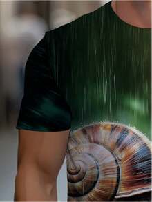 Camiseta de manga corta y cuello redondo para hombre con diseño de caracol y caballo |   Estampado de selva tropical, ligera y duradera, perfecta para actividades al aire libre y uso casual, - Negro - Ver 3