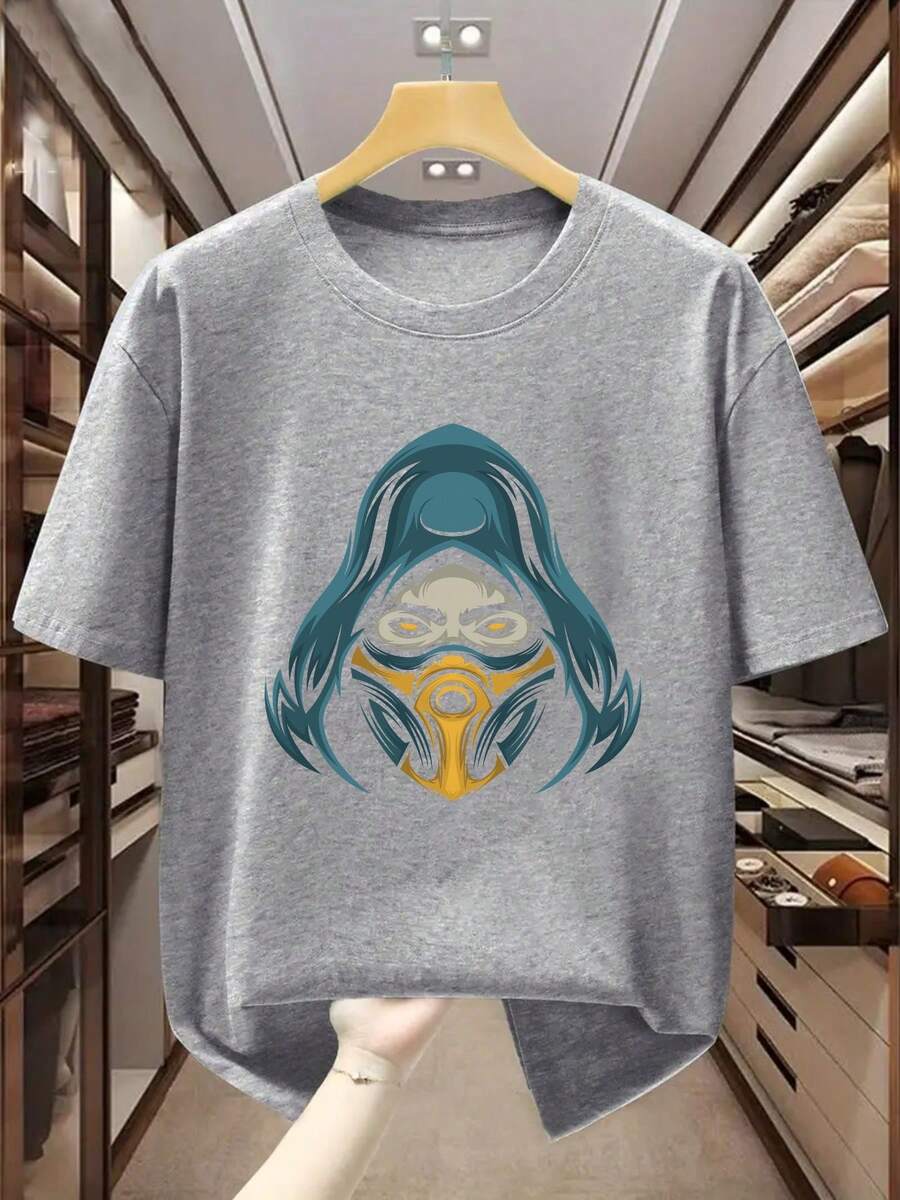 Men's Plus Size T-Shirt 100% Customized With Long Hair Lady Print, Round Neck, Short Sleeve, Comfortable And Casual For Summer. - Grey - View 1