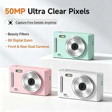 復古數位相機 50MP 插值 1080P HD 錄影相機 8倍數位變焦 2.4吋 LCD 螢幕 MP3 播放器與內建遊戲 便攜口袋 CCD 相機 附補光燈 適合學生 5色可選（黑色/白色/粉色/銀色/綠色） - 查看 3