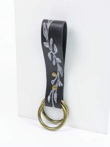 1pc Medieval Double Ring Skirt Hike Renaissance Waistband Accessory PU Leather Leaf-Print Clips For Dress Pirate Belt Vintage Costume - A - View 9