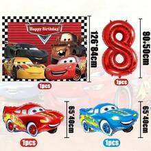 Racing Theme Birthday Party Decoration Set, Racing Checkered Backdrop, Lightning And Matte Foil Balloons And Red Number Birthday Party Decorations - Racing Set - View 9