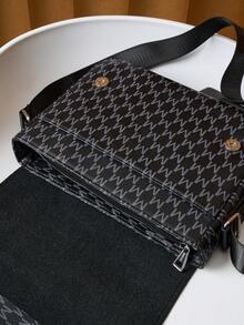 HOVI'S Men's PU Crossbody Bag Grey "M" Letter Pattern | Lightweight One Shoulder Crossbody Bag | Minimalist Daily Commute Messenger Bag - Black - View 6
