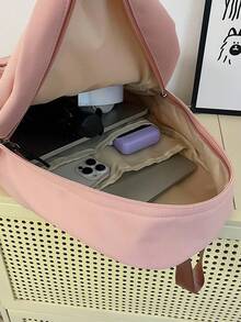 1件裝粉色字母圓形徽章筆電包 大容量多口袋隔層拉鍊手提包 附肩帶後背包，適合女性、青少年、學生，適用日常通勤、外出、購物、旅行、上課、訓練，開學禮物 - 粉色 - 查看 8