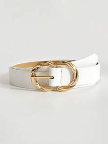 1 pieza/2 piezas Cinturón fino de mujer con lámina dorada, casual, elegante, de lujo, minimalista y versátil, para vestido, falda y vaqueros, adecuado para uso diario, oficina, citas y vacaciones - Blanco - Ver 2