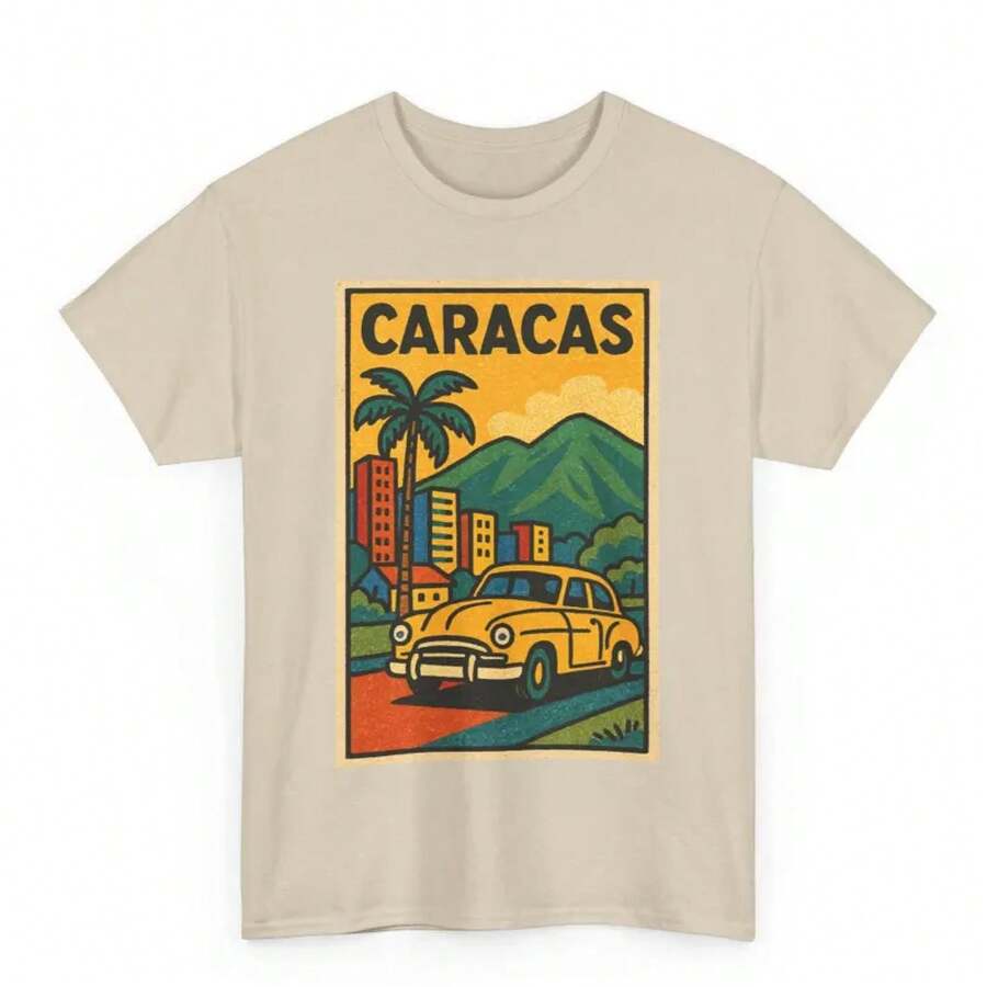 Caracas T-Shirt: Retro Comic Style Pride Tee - Unisex Women & Men's Daily Wear - Cute White Summer T-Shirt, Casual Wear, Comfortable T-Shirts - 杏色 - 查看 1