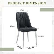 2 Piece Set Modern White Dining Chairs With White PU Leather Backrest And Black Metal Legs, - Black - View 4