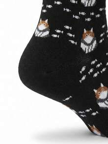 1 Pair Men's Cat & Fish Crew Socks, Thick Warm Autumn Winter Casual Socks, Perfect Birthday Christmas Gift For Cat Lovers - Multicolor - View 6