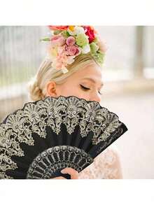4/2pcs/1pc Elegant Bohemian Style Fabric Fan With Floral Pattern - Perfect For Weddings, Decorations, Parties, And Gifts | Elegant Design For Special Occasions Like Thanksgiving, Mother'S Day, Father'S Day, And Graduation Events, Wedding Decorations - Multicolor - View 3