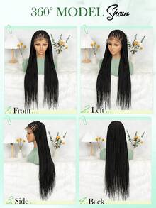 A ANYTIME Hand Tied Full Swiss Lace Braided Wig 34 Inch Long Black Box Braids Synthetic Braids Wigs Realistic Hairline For Women, Halloween - Multicolor - View 7